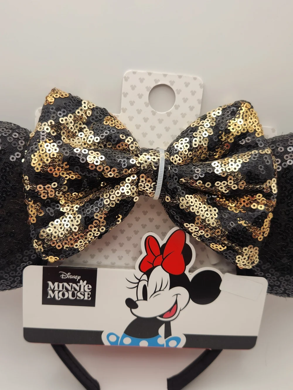 Disney Minnie Mouse Black Sequin Ears with Gold Sequin Bow Headband